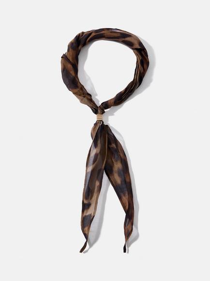 Mint Velvet Animal Print Cotton Silk Neck Scarf, Brown Camel, Brown Camel