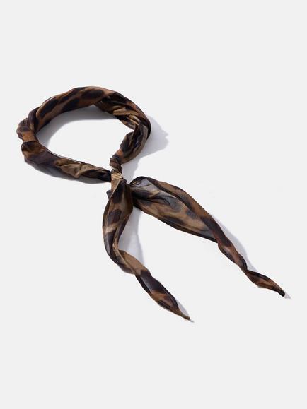Mint Velvet Animal Print Cotton Silk Neck Scarf, Brown Camel - view 2, Brown Camel