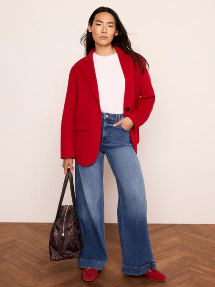 Mint Velvet Hand Finished Wool Blend Single Breasted Blazer, Red, Red