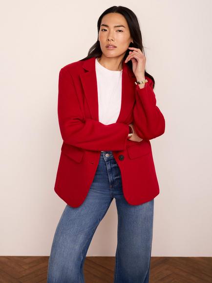Mint Velvet Hand Finished Wool Blend Single Breasted Blazer, Red - view 2, Red