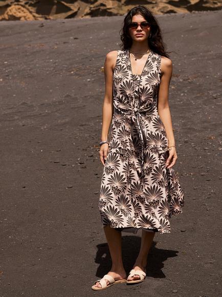 Mint Velvet Floral Tie Front Midi Dress, Neutral/Black - view 2, Neutral/Black