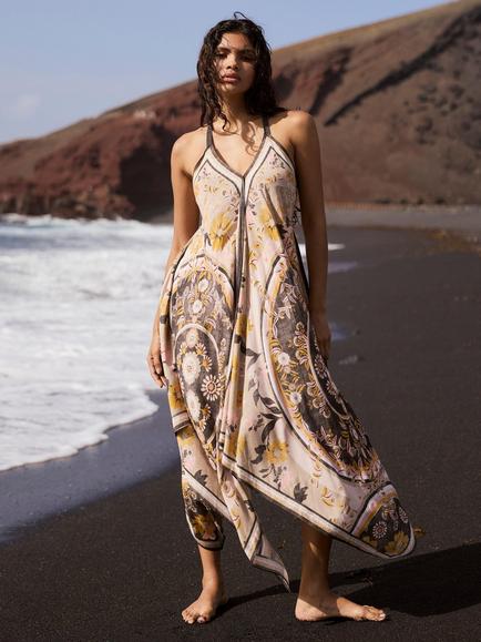 Mint Velvet Floral Halterneck Midi Dress, Green Khaki, Green Khaki