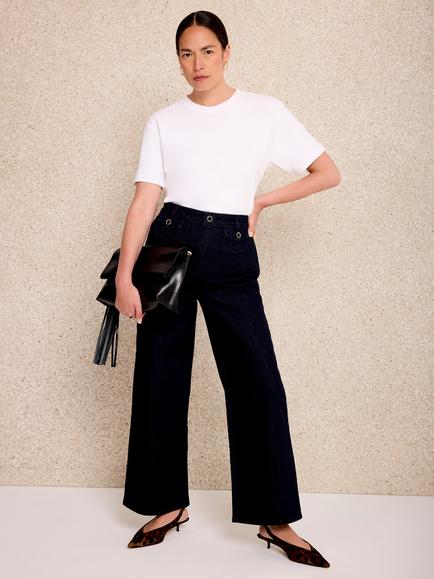 Mint Velvet Patch Pocket Wide Crop Jeans, Navy, Navy