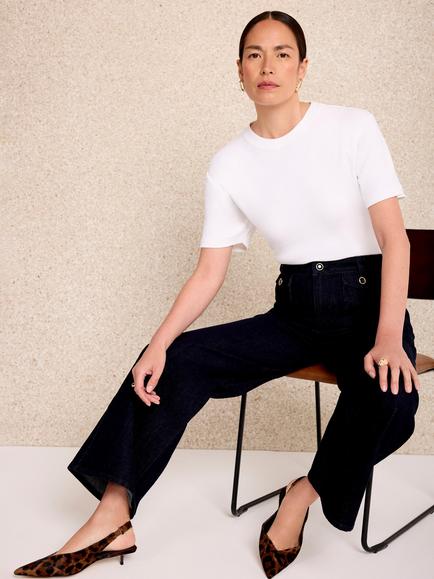Mint Velvet Patch Pocket Wide Crop Jeans, Navy - view 2, Navy