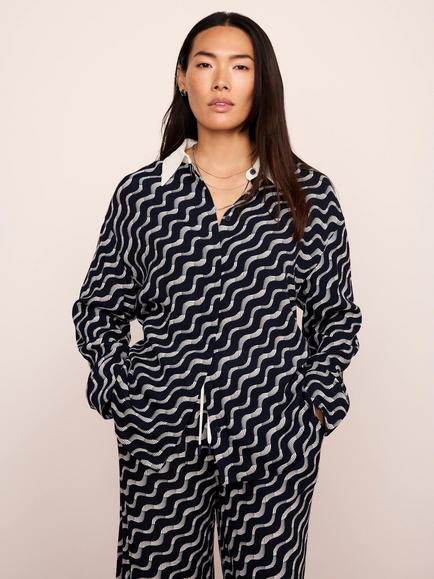 Mint Velvet Abstract Contrast Collar Shirt, Navy - view 2, Navy