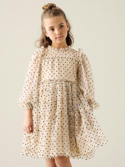 Angel & Rocket Kids' Anya Embroidered Polka Dot Mesh Dress, Ivory, Ivory