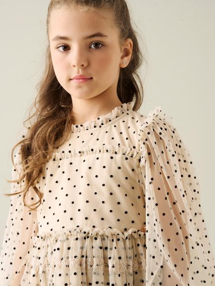 Angel & Rocket Kids' Anya Embroidered Polka Dot Mesh Dress, Ivory - view 2, Ivory