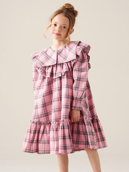 Angel & Rocket Kids' Etta Long Sleeve Frill Yoke Dress, Pink, Pink