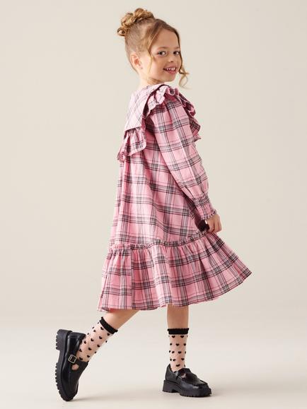 Angel & Rocket Kids' Etta Long Sleeve Frill Yoke Dress, Pink - view 2, Pink