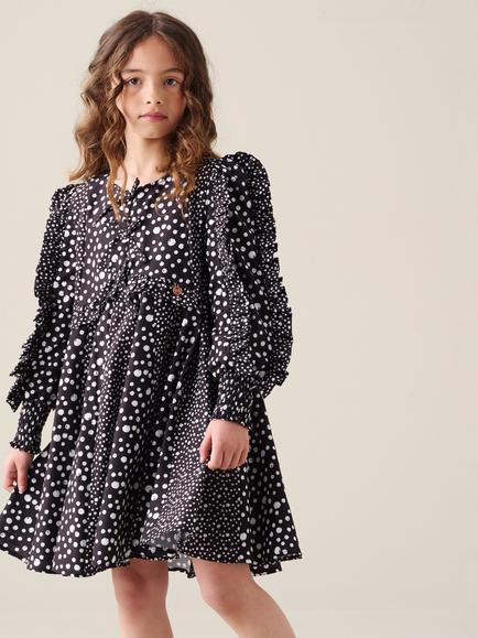 Angel & Rocket Kids' Long Sleeve Frill Godet Dress, Black, Black