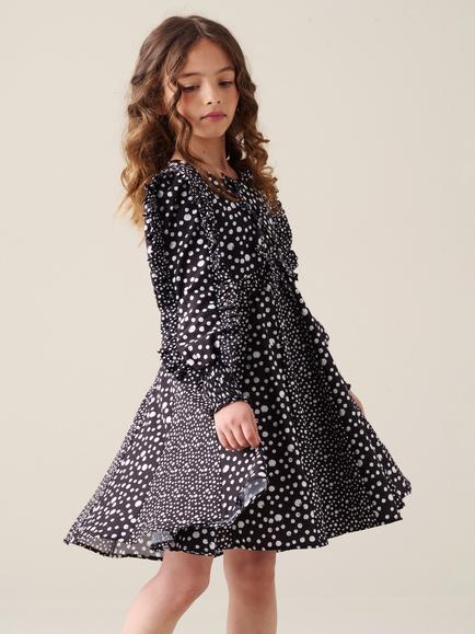 Angel & Rocket Kids' Long Sleeve Frill Godet Dress, Black - view 2, Black