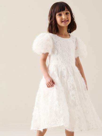 Angel & Rocket Kids' Ines Puff Sleeve Embroidered Dress, White, White