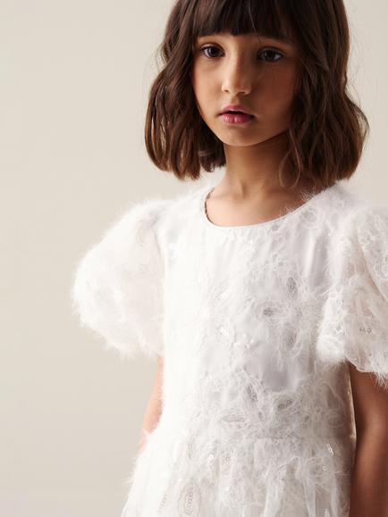 Angel & Rocket Kids' Ines Puff Sleeve Embroidered Dress, White - view 2, White
