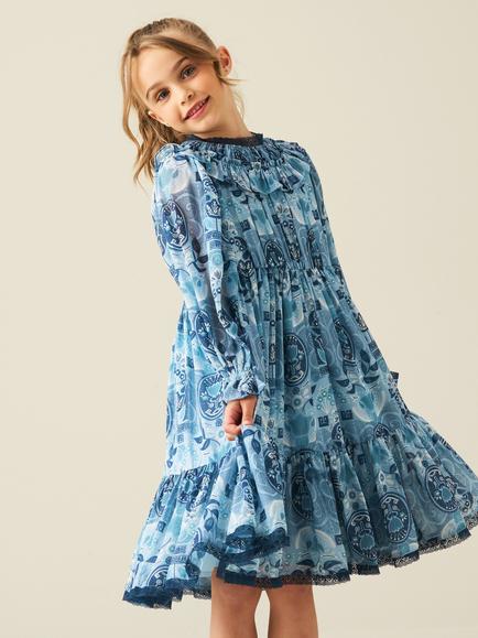 Angel & Rocket Kids' Floral Lace Trim Dress, Blue, Blue