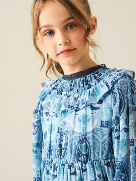 Angel & Rocket Kids' Floral Lace Trim Dress, Blue - view 2, Blue