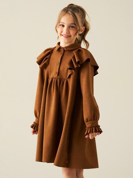 Angel & Rocket Kids' Macie Suedette Dress, Brown, Brown