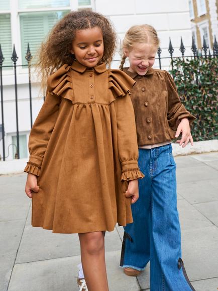 Angel & Rocket Kids' Macie Suedette Dress, Brown - view 2, Brown