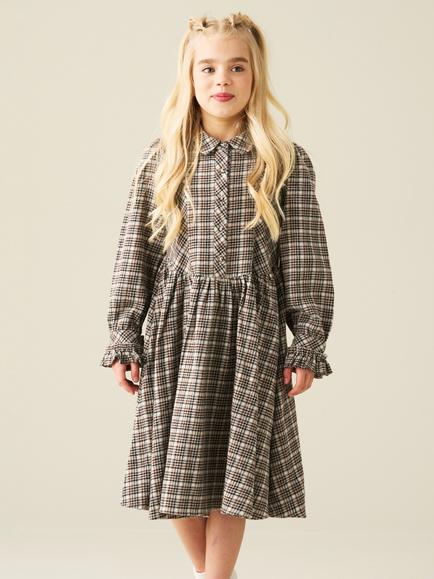 Angel & Rocket Kids' Marcia Long Sleeve Brushed Shirt Dress, Brown, Brown