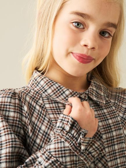 Angel & Rocket Kids' Marcia Long Sleeve Brushed Shirt Dress, Brown - view 2, Brown
