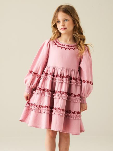 Angel & Rocket Kids' Reyna Embroidered Dress, Pink, Pink