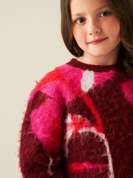Angel & Rocket Kids' Ellie Flower Brushed Knit Jumper, Burgundy/Multi - view 2, Burgundy/Multi