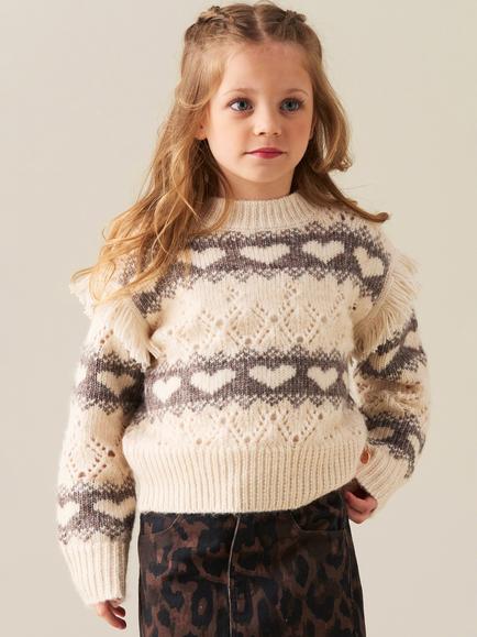 Angel & Rocket Kids' Luna Chunky Heart Knit Jumper, Cream/Grey, Cream/Grey