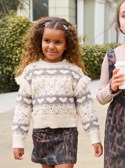 Angel & Rocket Kids' Luna Chunky Heart Knit Jumper, Cream/Grey - view 2, Cream/Grey
