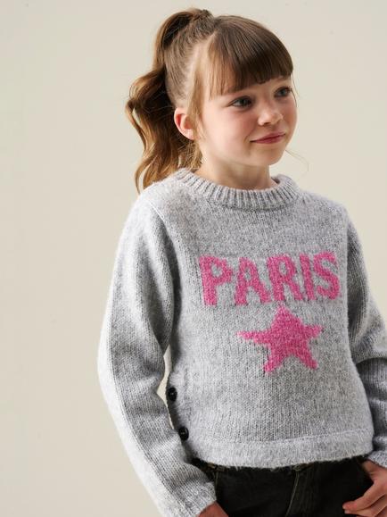 Angel & Rocket Kids' Isobel Knitted Slogan Jumper, Grey, Grey