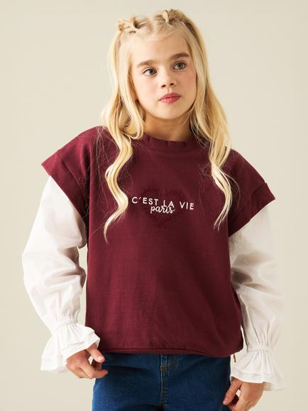 Angel & Rocket Kids' Loren Layered C’est La Vie Sweatshirt, Burgundy, Burgundy