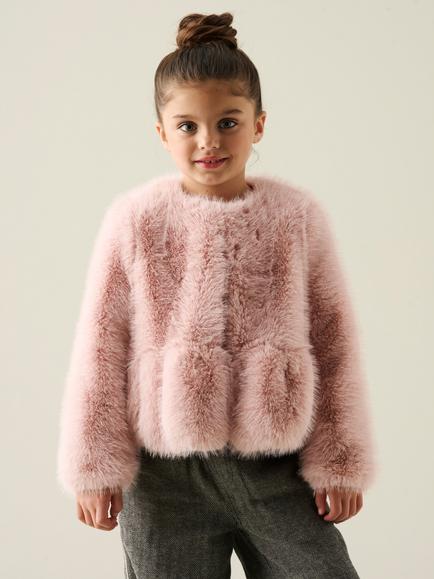 Angel & Rocket Kids' Paula Faux Fur Peplum Jacket, Pink, Pink