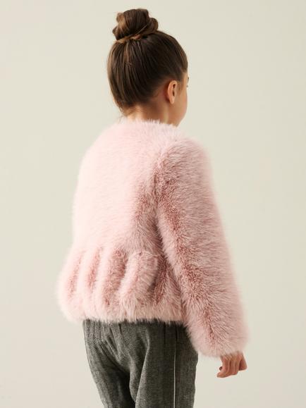 Angel & Rocket Kids' Paula Faux Fur Peplum Jacket, Pink - view 2, Pink