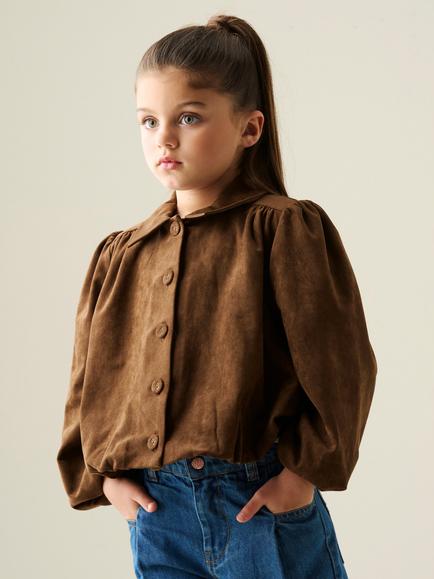 Anegl & Rocket Kids' Suedette Blouson Sleeve Jacket, Brown, Brown