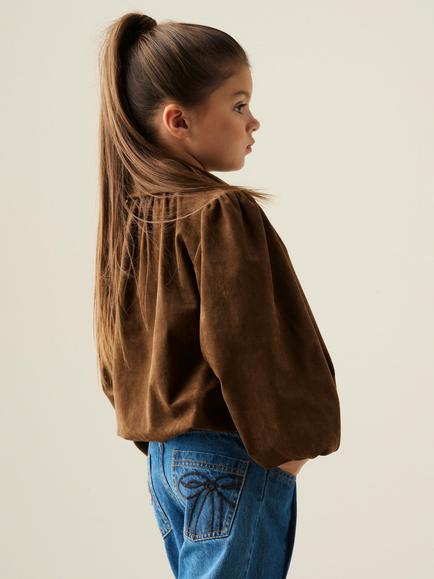 Anegl & Rocket Kids' Suedette Blouson Sleeve Jacket, Brown - view 2, Brown