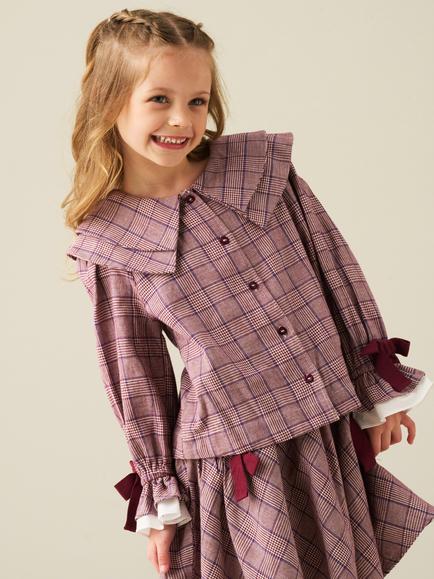 Angel & Rocket Kids' Clara Cotton Check Blouse, Purple, Purple