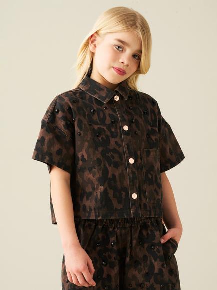 Angel & Rocket Kids' Zeta Cotton Leopard Print Shirt, Brown, Brown