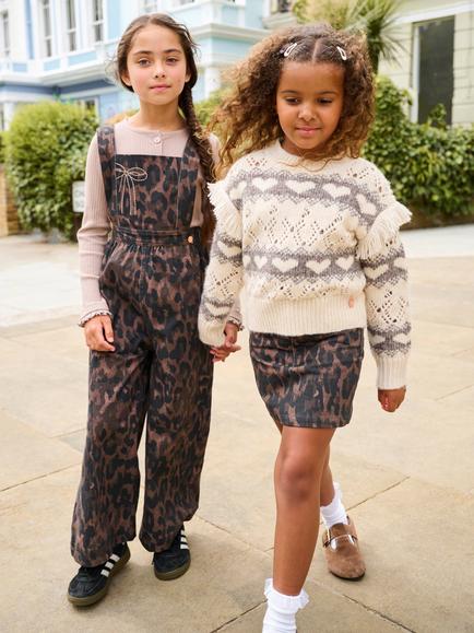 Angel & Rocket Kids' Leopard Print A-Line Mini Skirt, Brown - view 2, Brown