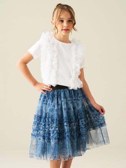 Angel & Rocket Kids' Mesh Print Skirt, Blue, Blue