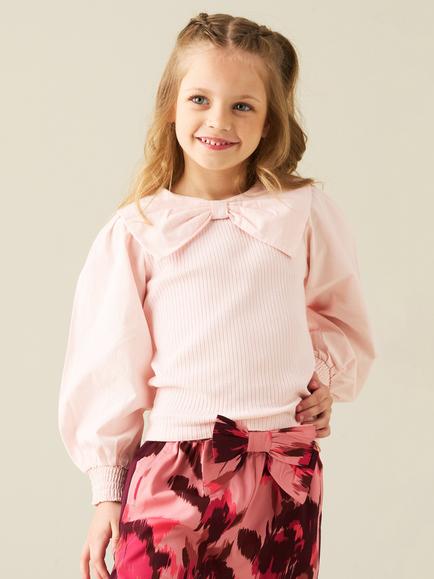 Angel & Rocket Kids' Elise Stretch Cotton Blend Jersey Woven Top, Pink - view 2, Pink