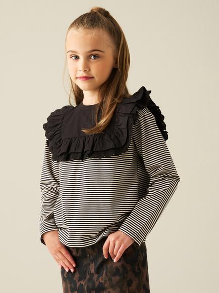 Angel & Rocket Kids' Cotton Yoke Lace Trim Long Sleeve Top, Black, Black