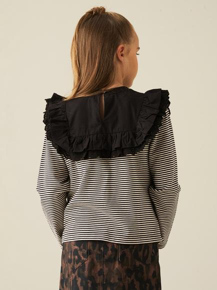 Angel & Rocket Kids' Cotton Yoke Lace Trim Long Sleeve Top, Black - view 2, Black
