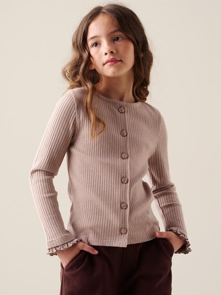 Angel & Rocket Kids' Ribbed Long Sleeve Top, Brown, Brown