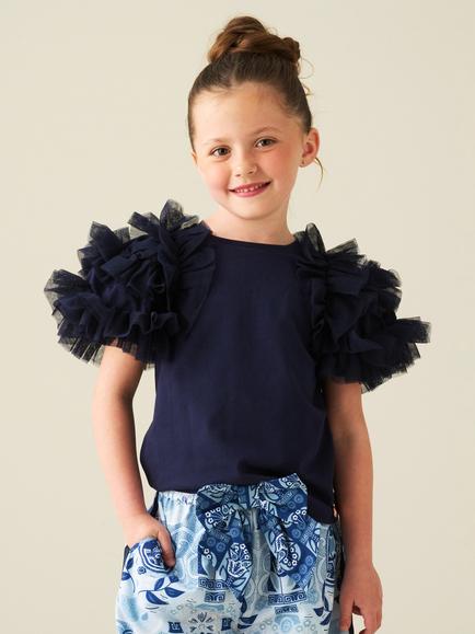 Angel & Rocket Kids' Kendra Stretch Cotton Ruffle Sleeve T-Shirt, Navy, Navy