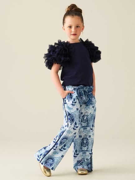 Angel & Rocket Kids' Kendra Stretch Cotton Ruffle Sleeve T-Shirt, Navy - view 2, Navy