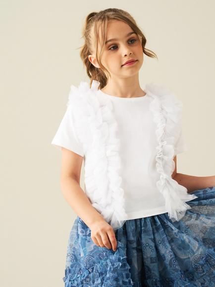Angel & Rocket Kids' Seren Stretch Cotton Mesh Ruffle T-Shirt, White, White