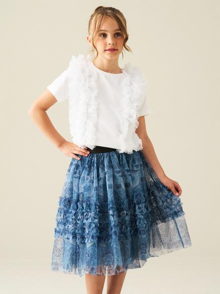 Angel & Rocket Kids' Seren Stretch Cotton Mesh Ruffle T-Shirt, White - view 2, White