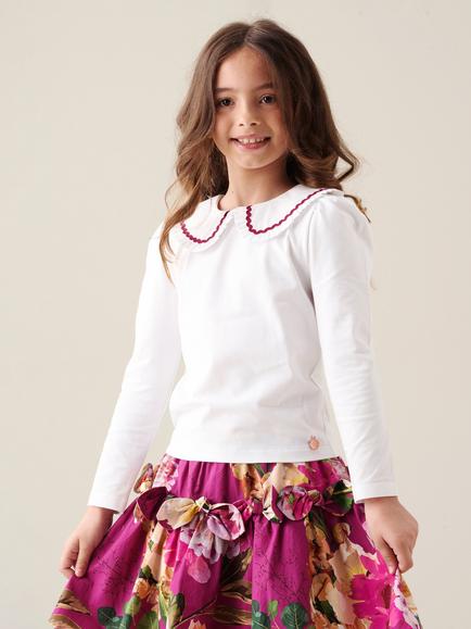 Angel & Rocket Kids' Trinity Long Sleeve Ric-Rac Collar Top, White, White