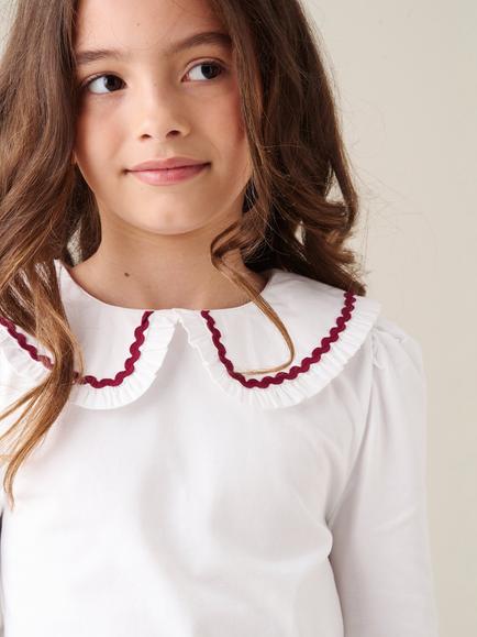 Angel & Rocket Kids' Trinity Long Sleeve Ric-Rac Collar Top, White - view 2, White