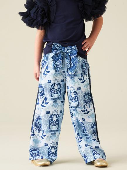 Angel & Rocket Kids' Isabelle Floral Wide Leg Trousers, Blue, Blue