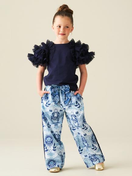 Angel & Rocket Kids' Isabelle Floral Wide Leg Trousers, Blue - view 2, Blue