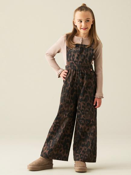 Angel & Rocket Kids' Leopard Print Dungarees, Brown, Brown